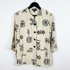 Vintage Ellen Figg Made in USA Hieroglyphics Cream Blazer Size 6